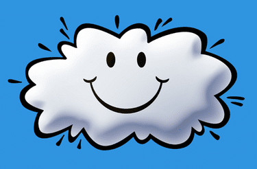 cheerful cartoon cloud spreading joy in a vibrant blue sky, perfect for uplifting designs.