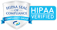 a blue and white sign that says hipaa seal of compliance