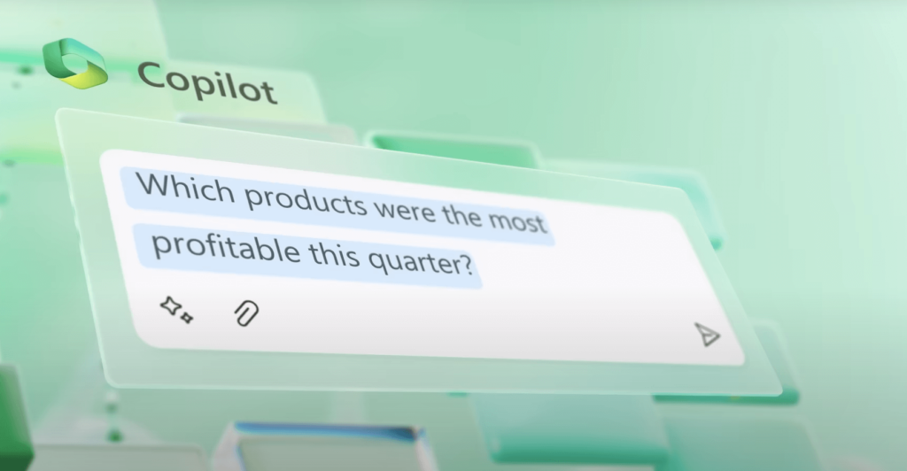 sleek copilot messaging interface displaying a user inquiry about quarterly business profits.